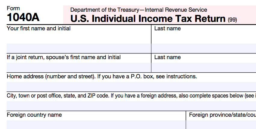 A screenshot of US form 1040A